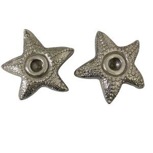 Metallic Silver Starfish Candle Holder Nautical Home Decor Set Of 2